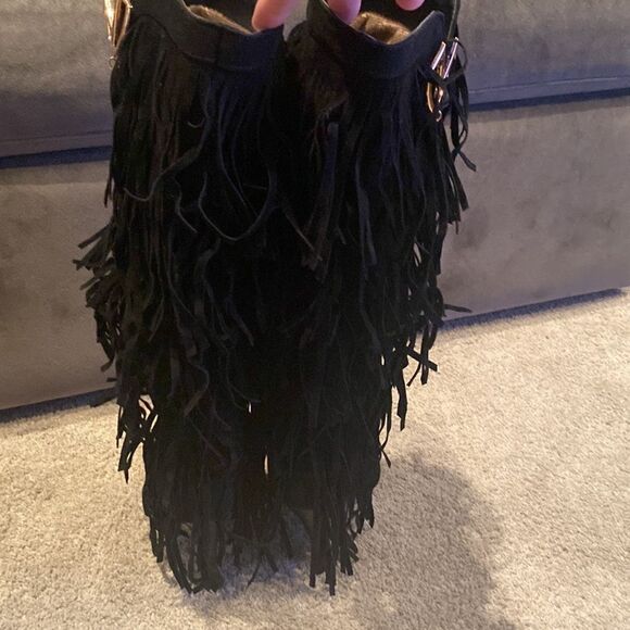 Women’s Black Fringed Tassel Faux Suede HighHeel KneeHigh Boot Size 41 (10.5 US) - Picture 12 of 14
